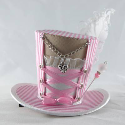 Mini-Hütchen - Oktoberfest Fascinator Hochzeit Dirndl rosa-weiß gestreift