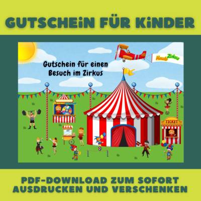 Gutschein für einen Besuch im Zirkus, Gutscheine für Kinder, Gutschein zum Ausdrucken