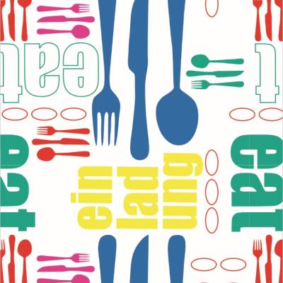 Postkarte Einladung, 10 Grußkarten eat mit stilisiertem Besteck zum gemeinsamen (Abend-)Essen