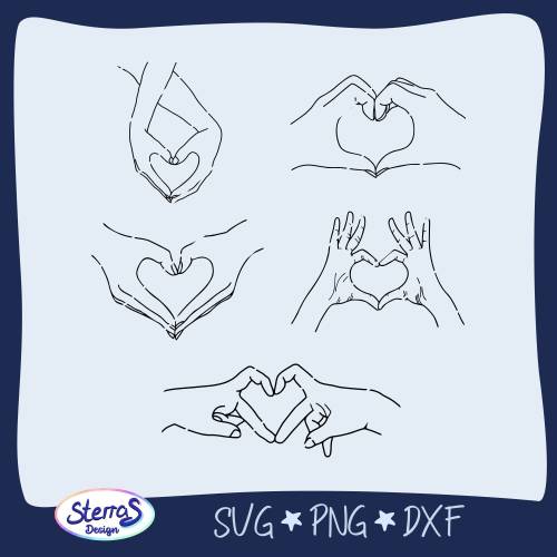 Line Art Hände mit Herzform • 5 Plotterdateien & Laserdateien SVG DXF PNG • Liebevolles Motiv minimalistisch