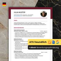 Lebenslauf Vorlage ATS optimiert + ChatGPT eBook | Bewerbungsschreiben Word, Pages, Google Docs | Deutsch No.6 Dunkelrot Bild 1