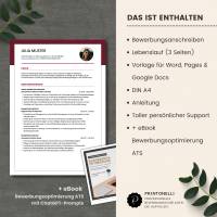 Lebenslauf Vorlage ATS optimiert + ChatGPT eBook | Bewerbungsschreiben Word, Pages, Google Docs | Deutsch No.6 Dunkelrot Bild 6