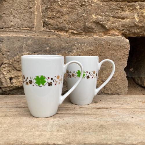 2er Set Kaffeebecher Kaffeetassen Glücksklee Faber Vintage