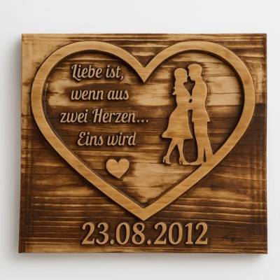 Personalisierte 3D Holztafel Liebe – Geschenk zur Hochzeit oder Jahrestag mit Spruch und Datum