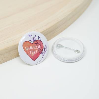Button mit Wunschtext, rotes Herz | Runder Button Pin Name | JGA | Hochzeit | Geschenkidee