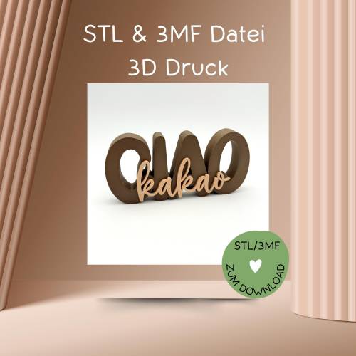 Schriftzug CIAO KAKAO, Digitale Datei, 3D-Druckdatei, STL bzw. 3MF-Format