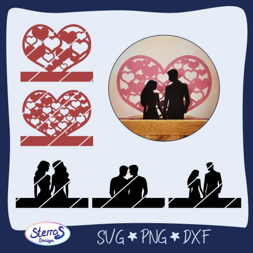 Herz mit Pärchen – 3D Plotterdatei & Laserdatei • Klötzchendeko SVG DXF PNG • Hochzeit Valentinstag Geschenk