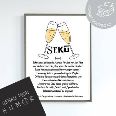 lustige Definition Sekt Poster zum Ausdrucken | digitale Datei ausdrucken und aufhängen | Sektposter