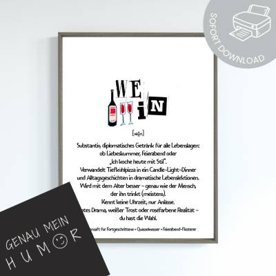 lustige Definition Wein Poster zum Ausdrucken | digitale Datei ausdrucken und aufhängen | Weinposter