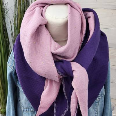 2 Musselintücher in Altrose/Gold & Lila,  Sommerkollektion, Mix deine Tücher, Dreieckstuch, Musselinschal,