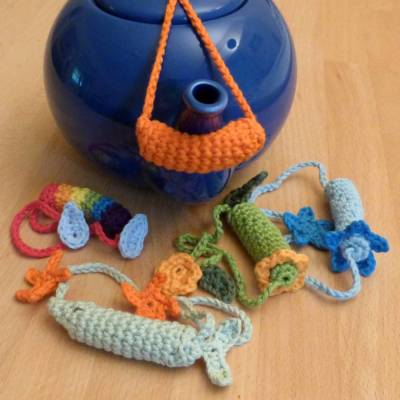 Häkelanleitung Tropfenfänger für Tee- oder Kaffeekanne, 5 Modelle, pdf-Datei