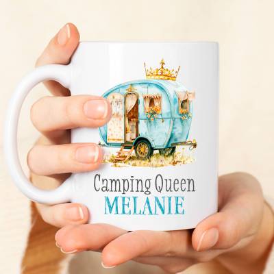 Tasse CAMPING QUEEN mit Namen, Kaffeetasse, Campingtasse, Geschenk
