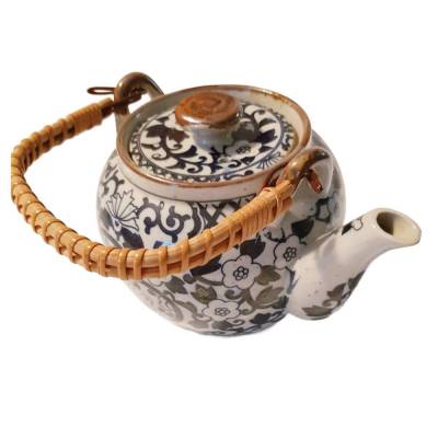 Vintage Steingut Teeservice 1970er – 5 Becher, beige blau, wie neu