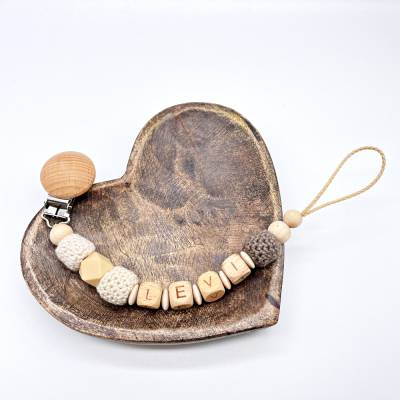 Schnullerkette mit Namen | unisex personalisierbar | individuell | handgemacht | Babygeschenk | beige | Holz