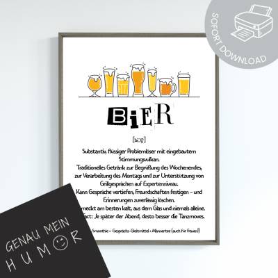 lustige Definition Bier Poster zum Ausdrucken | digitale Datei ausdrucken und aufhängen | Bierposter