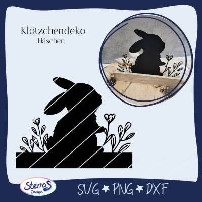 Plotterdatei Häschen – Klötzchendeko mit Blumen (SVG DXF PNG) • für Frühling & Ostern • digitale Datei für Papier, Holz