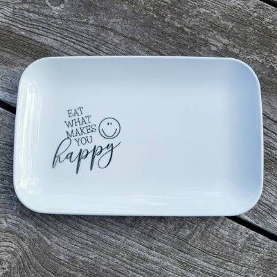 Dekoteller / Porzellan / Gravur / EAT WHAT MAKES YOU HAPPY