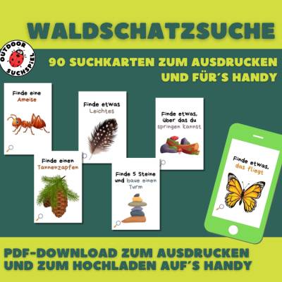 Waldschatzsuche mit 90 Suchkarten, Spiel für Kinder, Schatzsuche im Wald, Outdoor Schnitzeljagd, Montessori