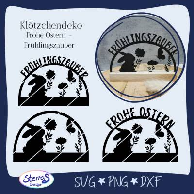 Klötzchendatei Hase unter Blumenbogen • Plotterdatei SVG DXF PNG • Osterdeko • Frohe Ostern • Frühlingszauber
