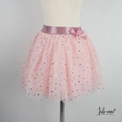 Tüll-Rock Metallic Herzchen Rosa (3 Längen)