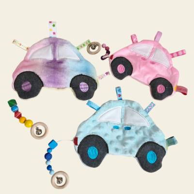 Stickdatei Auto Schnullertuch In the Hoop – Set Fahrzeug Knistertuch, Kuscheltuch, ITH – Design by Jasmina