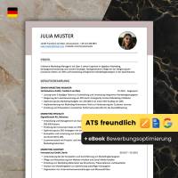 Lebenslauf Vorlage ATS optimiert + ChatGPT eBook | Bewerbungsschreiben Word, Pages, Google Docs Deutsch No.6 Rose Bild 1