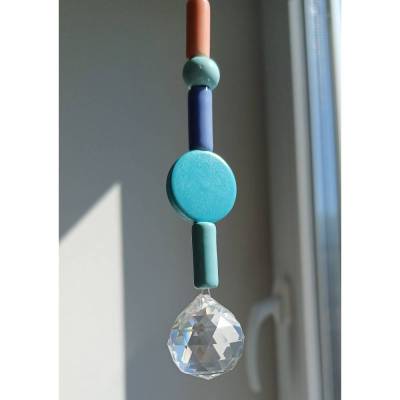 Kleiner Sonnenfänger 32 / Suncatcher mit Keramik-/Holzperlen und kleinem Sonnenkristall / Sonnenfängerli