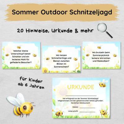 Sommer Outdoor Schnitzeljagd mit 20 Hinweisen, Urkunde, Geschichte & mehr