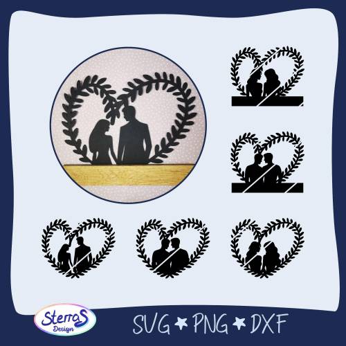 Rankenherz mit Pärchen • Plotterdatei & Laserdatei SVG DXF PNG • Klötzchendeko • 3 Varianten • Laserdatei Hochzeit Liebe