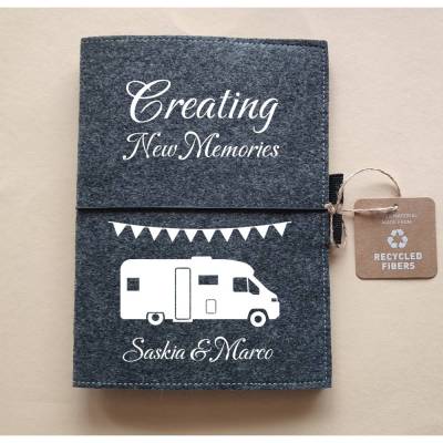 Personalisierter Filzumschlag Camping DIN A5 mit Campingmotiv 