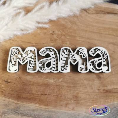 Mama Schriftzug mehrschichtig • Plotterdatei & Laserdatei SVG DXF PNG • Blumen & Herzen • Filigran & Zweischichtig