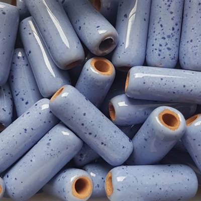 10 Keramikperlen Röhrchen Tuben veilchen sprenkel lack (MNS4)