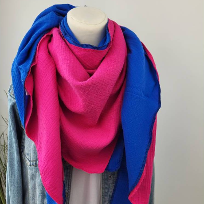 Musselintücher XXL 2 Stück in Royalblau & Pink, Mix deine Tücher, Dreieckstuch, Musselinschal, weich, Herbst & Winter