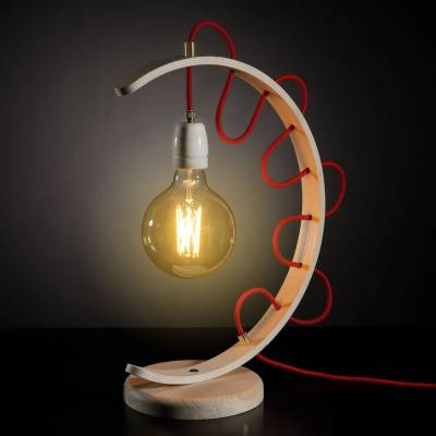MetalLignum Contrive Tischleuchte – Edle Holzlampe im Retro-Design, naturbelassen