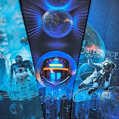 Stoffpanel galakitscher Roboter, Jersey Panel für coole Jungs, Astronautenstoff