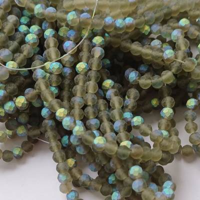 1 Strang Glasschliffperlen 4x3mm Strang khaki frosted AB (1307)