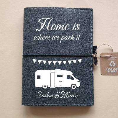 Personalisierter Filzumschlag Camping DIN A5 mit Campingmotiv 