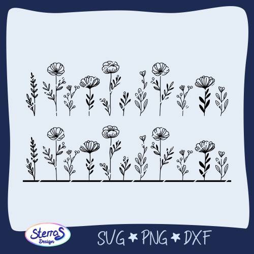 Blumenwiese Plotterdatei & Laserdatei • SVG DXF PNG • florales Motiv für Frühling & Sommer Deko