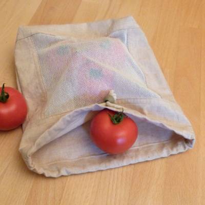 Zero Waste: Obst-Beutel, Brötchentüte, Brotbeutel mit Sichtfenster, 3 Größen, Biobaumwolle