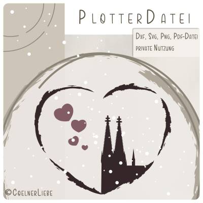 Plotterdatei Kölner Dom mit Herzen – Liebevolles DIY-Motiv für Köln-Fans