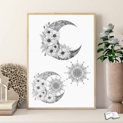 Digiset Mandala Mond mit Mohn – Magische Motive für Plotten, Sublimation & Laser