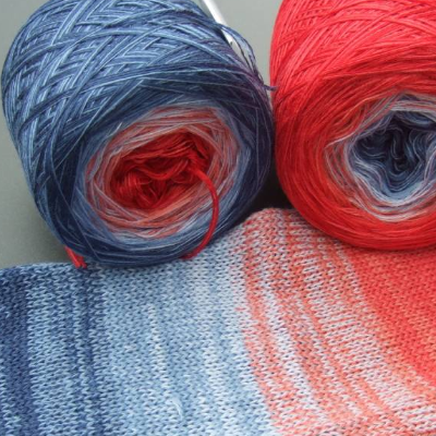 100% Schurwolle Merino extrafein Bobbel gefachter Farbverlauf Wolke 7 Rotes Meer 4-fädig