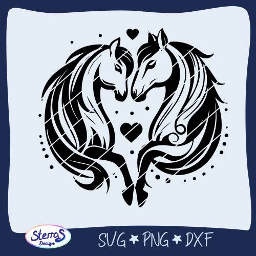 Pferdepaar – romantische Pferdeköpfe als Plotterdatei & Laserdatei • SVG DXF PNG • Motiv für Pferdeliebhaber