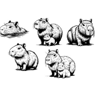Capybara Bundle PNG SVG Datei - Download Plotterdatei - svg png Datei - Geschenkidee Blumen im Glas - Tier Animal