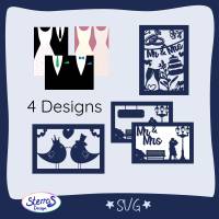 Plotterdateien Hochzeitskarten – Bundle mit 4 romantischen Kartenmotiven: Vogel, Kleid & Anzug, Mr & Mrs, Liebespaar – S Bild 1
