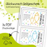 Druckvorlage Geldgeschenk - zur Konfirmation - Glückwunschkarte - Konfirmationskarte - Gratulation - Fischmotiv Bild 2