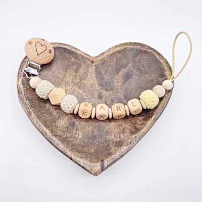 Schnullerkette mit Namen | unisex personalisierbar | individuell | handgemacht | Babygeschenk | beige | Holz