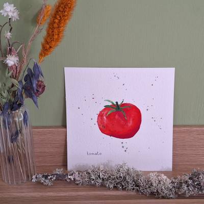 Original Aquarellbild 15 cm x 15 cm, Tomate, Wandbild