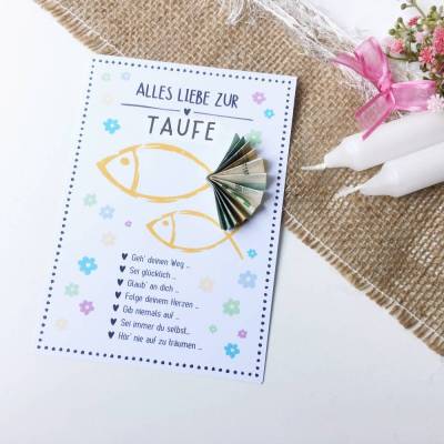 Druckvorlage Geldgeschenk - zur Taufe - Fisch -Glückwunschkarte - ausdrucken - Geschenkkarte - Gratulation