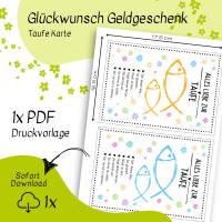 Druckvorlage Geldgeschenk - zur Taufe - Fisch -Glückwunschkarte - ausdrucken - Geschenkkarte - Gratulation Bild 2
